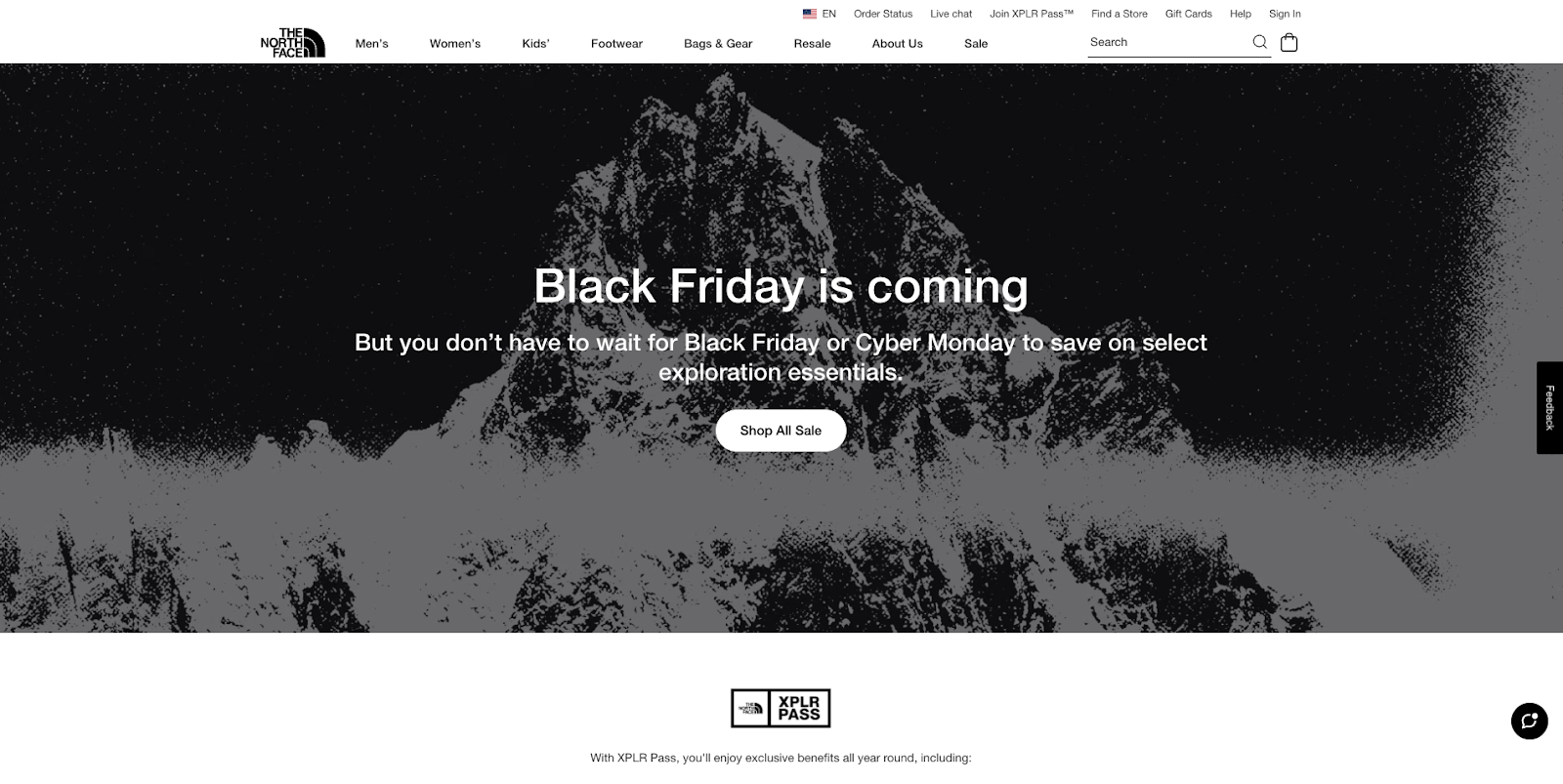 The North Face’s BFCM landing page